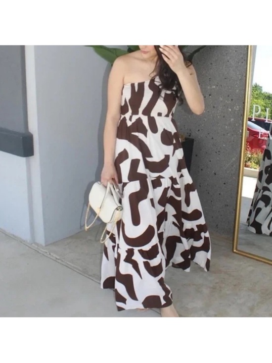 Anthropologie Dresses & Skirts - Anthropologie Abel the Label One Shoulder Maxi Dress Brown Cream Ivory Sz Medium